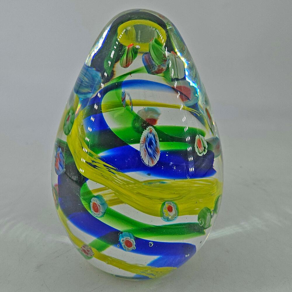 Vintage Millefiori Art Glass swirl large Multi color Paperweight decor